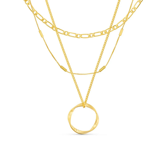 ZEVORA Open Circle Three Row Necklace – Gold