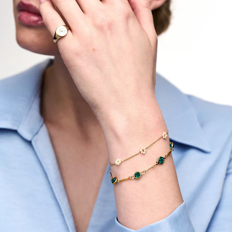 ZEVORA Emerald Link Chain Bracelet – Handmade Gold & Emerald Jewelry