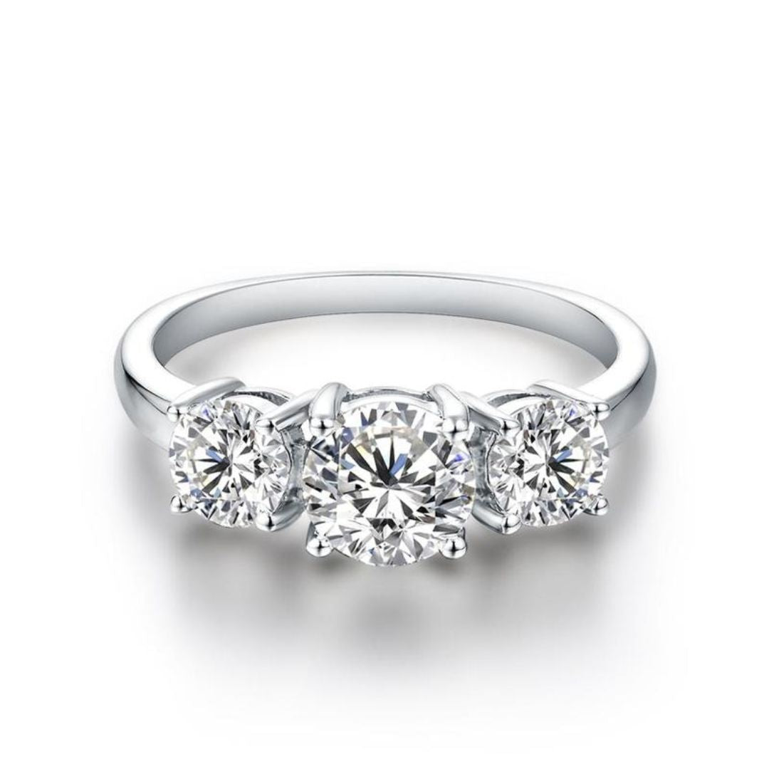 ZEVORA Clare Triple Stone Ring – 16K White Gold Triple Stone Statement Ring