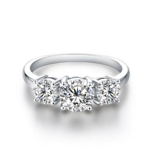ZEVORA Clare Triple Stone Ring – 16K White Gold Triple Stone Statement Ring