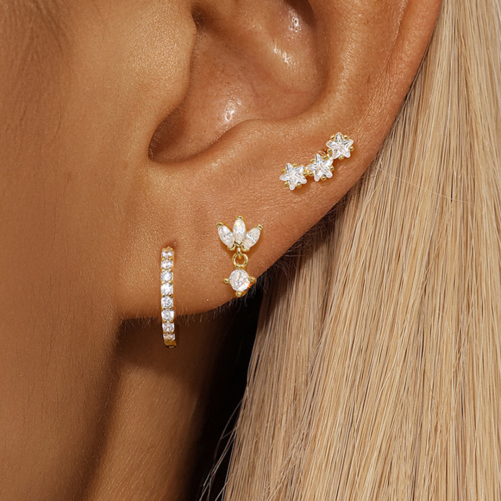 ZEVORA Trio Mila Essentials Earrings Set – Gold Classic Stud Earring Set of 3