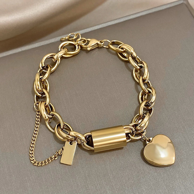ZEVORA Heartened Chunky Bracelet – Handmade Gold Jewelry