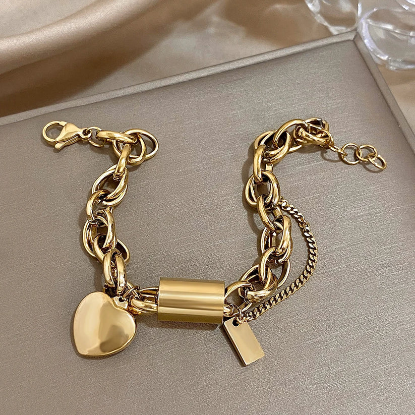 ZEVORA Heartened Chunky Bracelet – Handmade Gold Jewelry