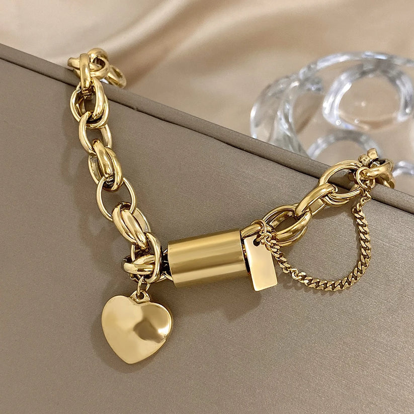 ZEVORA Heartened Chunky Bracelet – Handmade Gold Jewelry