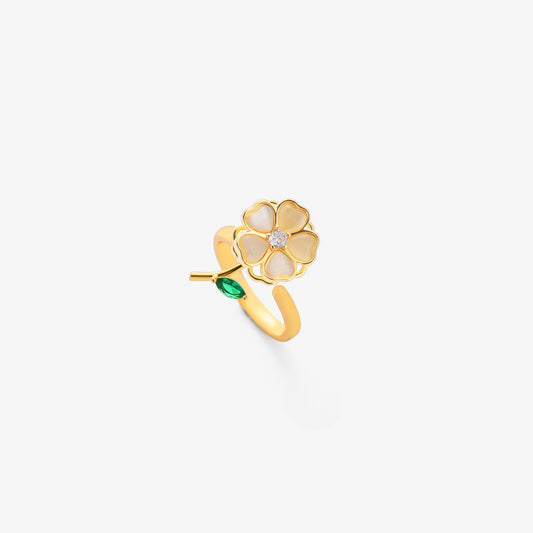 ZEVORA Emerald Leaf Flower Spinning Ring – Handmade Gold & Emerald Fidget Spinner Ring