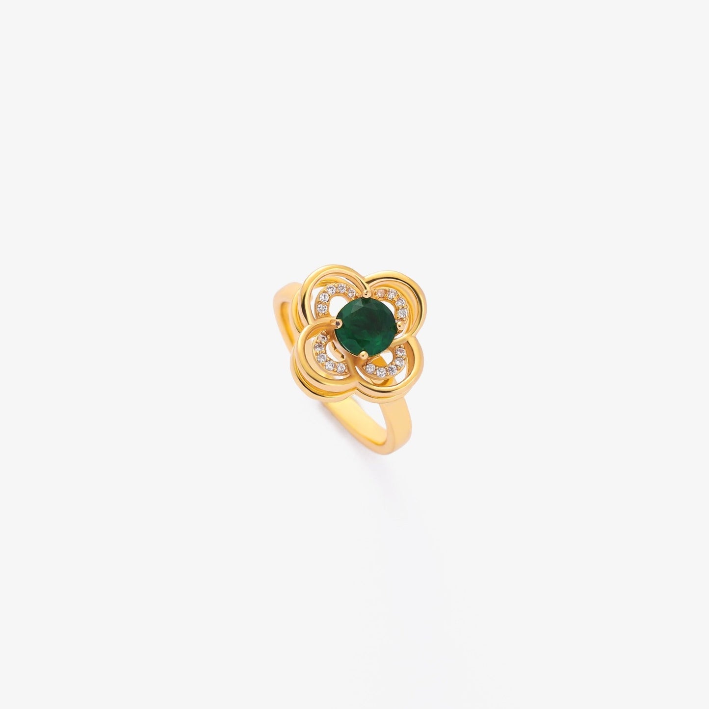 ZEVORA Clover Halo Emerald Spinning Ring – Handmade Gold & Emerald Fidget Spinner Ring