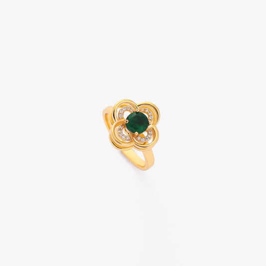 ZEVORA Clover Halo Emerald Spinning Ring – Handmade Gold & Emerald Fidget Spinner Ring