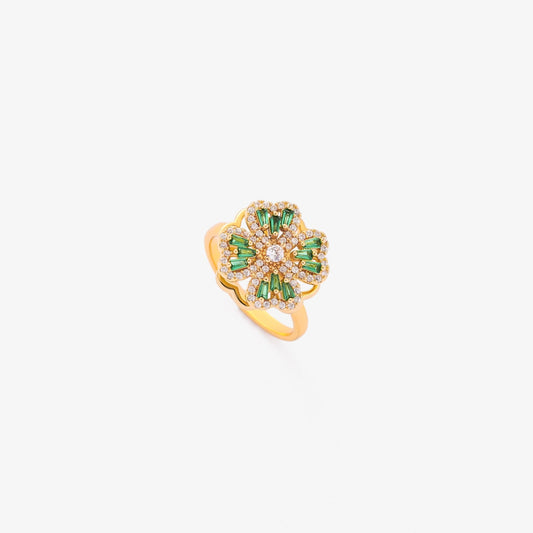 ZEVORA Emerald Clover Spinning Ring – Handmade Gold & Emerald Fidget Spinner Ring