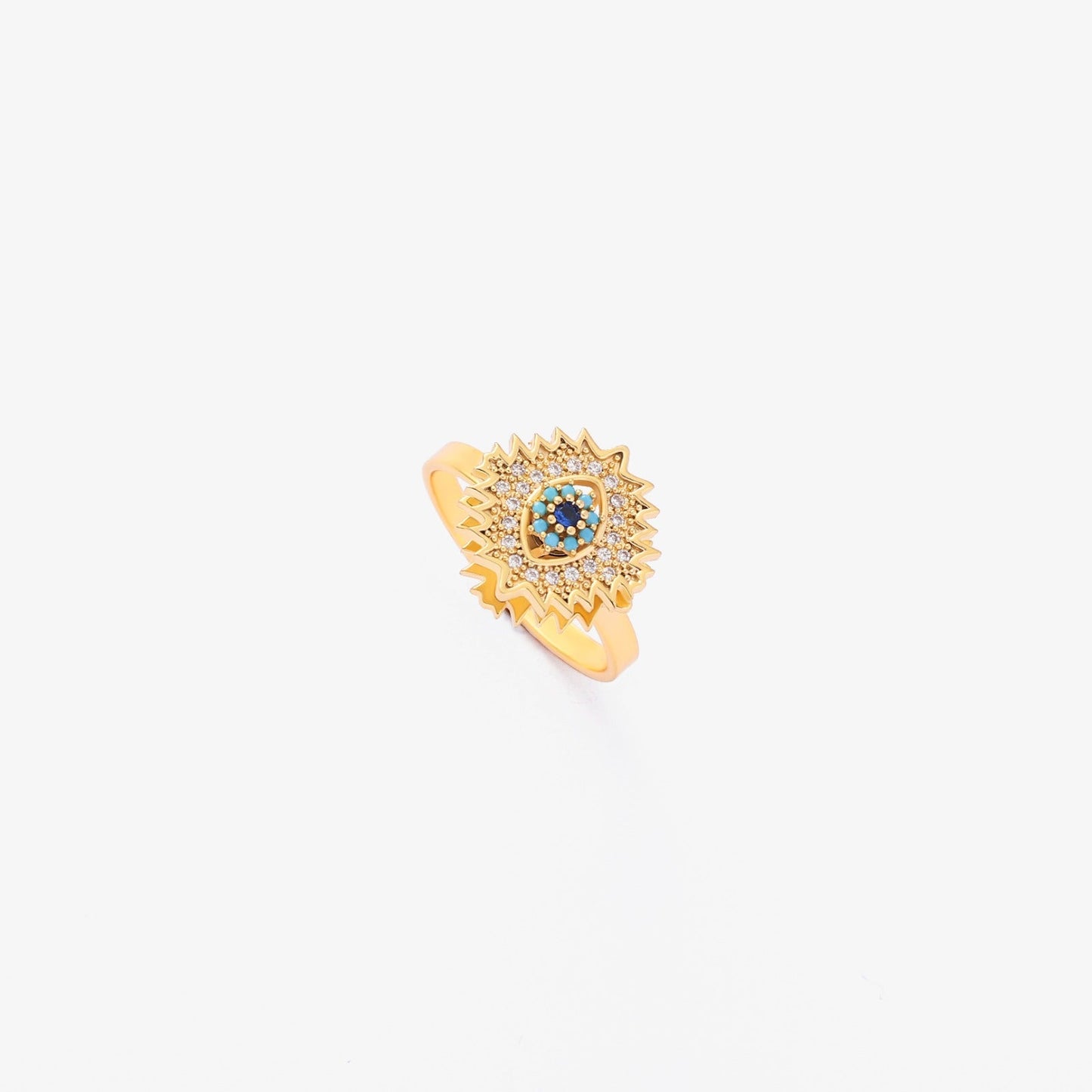 ZEVORA Sapphire Sunburst Spinning Ring – Handmade Gold & Blue Sapphire Fidget Spinner Ring