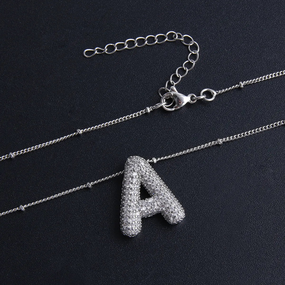 ZEVORA Bubble Letter Initial White Gold Necklace Set – Handmade & Hypoallergenic