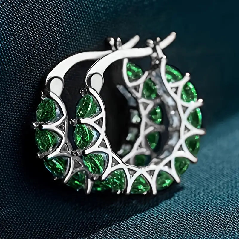ZEVORA Elena Marlowe Hoop Earrings – Emerald Green Gemstone Hoop Earrings