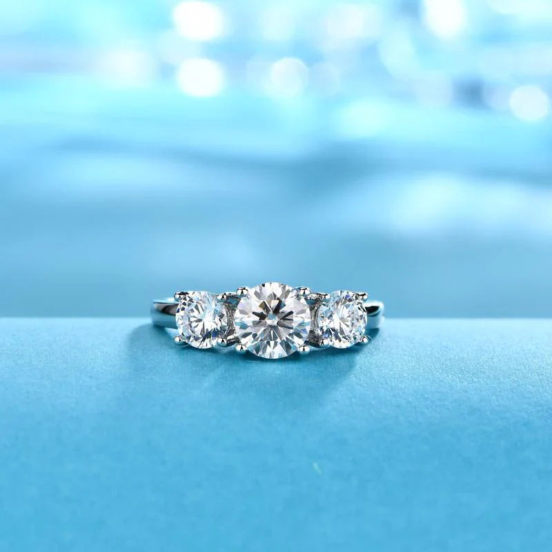 ZEVORA Clare Triple Stone Ring – 16K White Gold Triple Stone Statement Ring