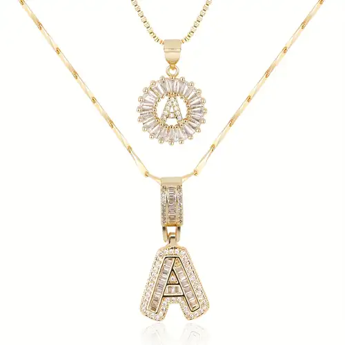 ZEVORA Pavé Initial Letter Gold Necklace Set – Handmade & Hypoallergenic