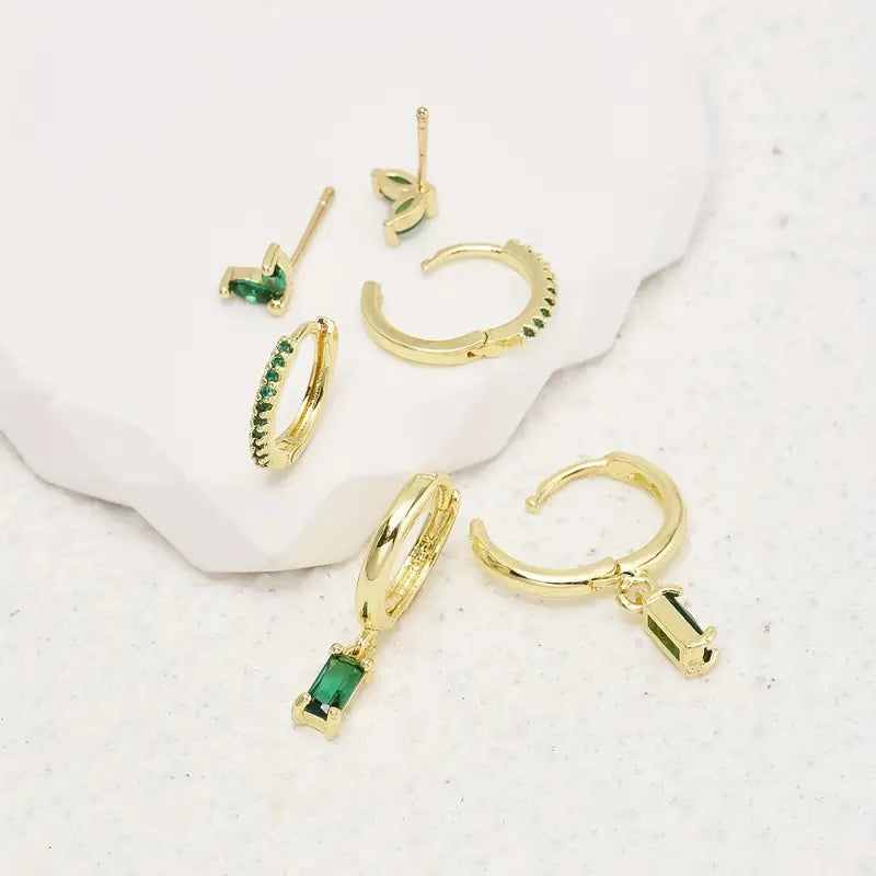 ZEVORA Fiorenza Viridelle Earrings Set – Gold Emerald Green Gemstone Earring Set