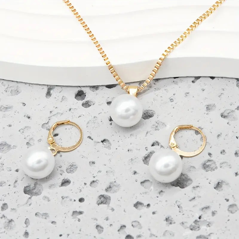 ZEVORA Golden Grace Pearl Jewelry Set – Gold