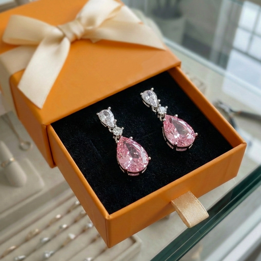 ZEVORA Mireya Blushflare Drop Earrings – White Gold Pink Sapphire Flare Drop Earrings
