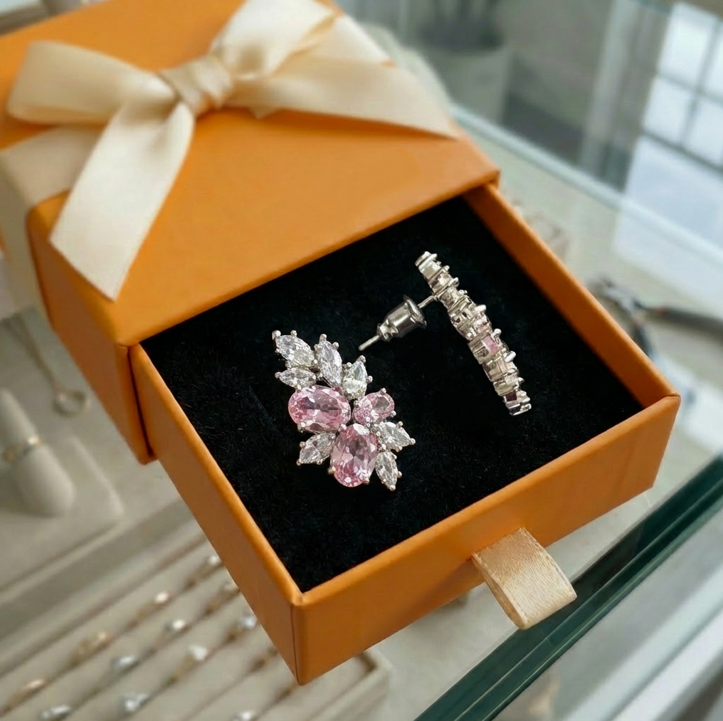 ZEVORA Lyra Blushbloom Earrings – White Gold Pink Sapphire Floral Bloom Earrings
