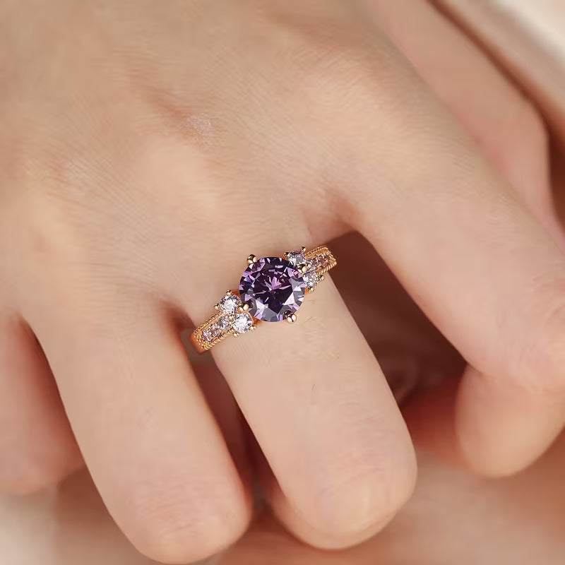 ZEVORA Celia Virelyn Ring – Handmade Rose Gold & Amethyst Jewelry