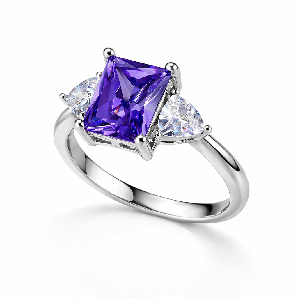 ZEVORA Trinity Amethyst Ring – Handmade White Gold & Amethyst Jewelry