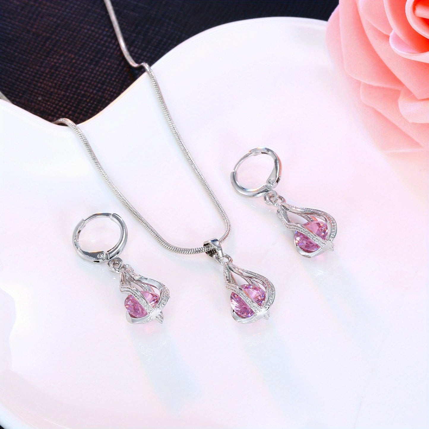 ZEVORA Rosalith Lumen Twist Jewelry Set – White Gold