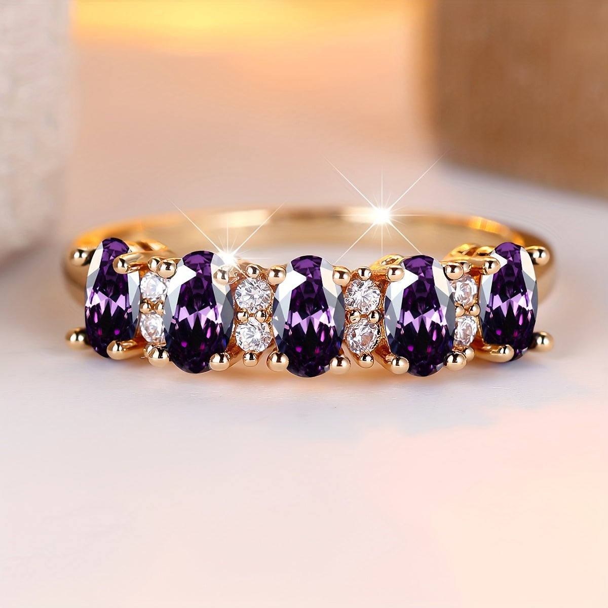 ZEVORA Orlina Violet Crest Ring – Handmade Rose Gold & Amethyst Jewelry