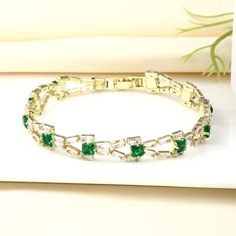 ZEVORA Verde Link Tennis Bracelet – Handmade Gold & Green Jewelry