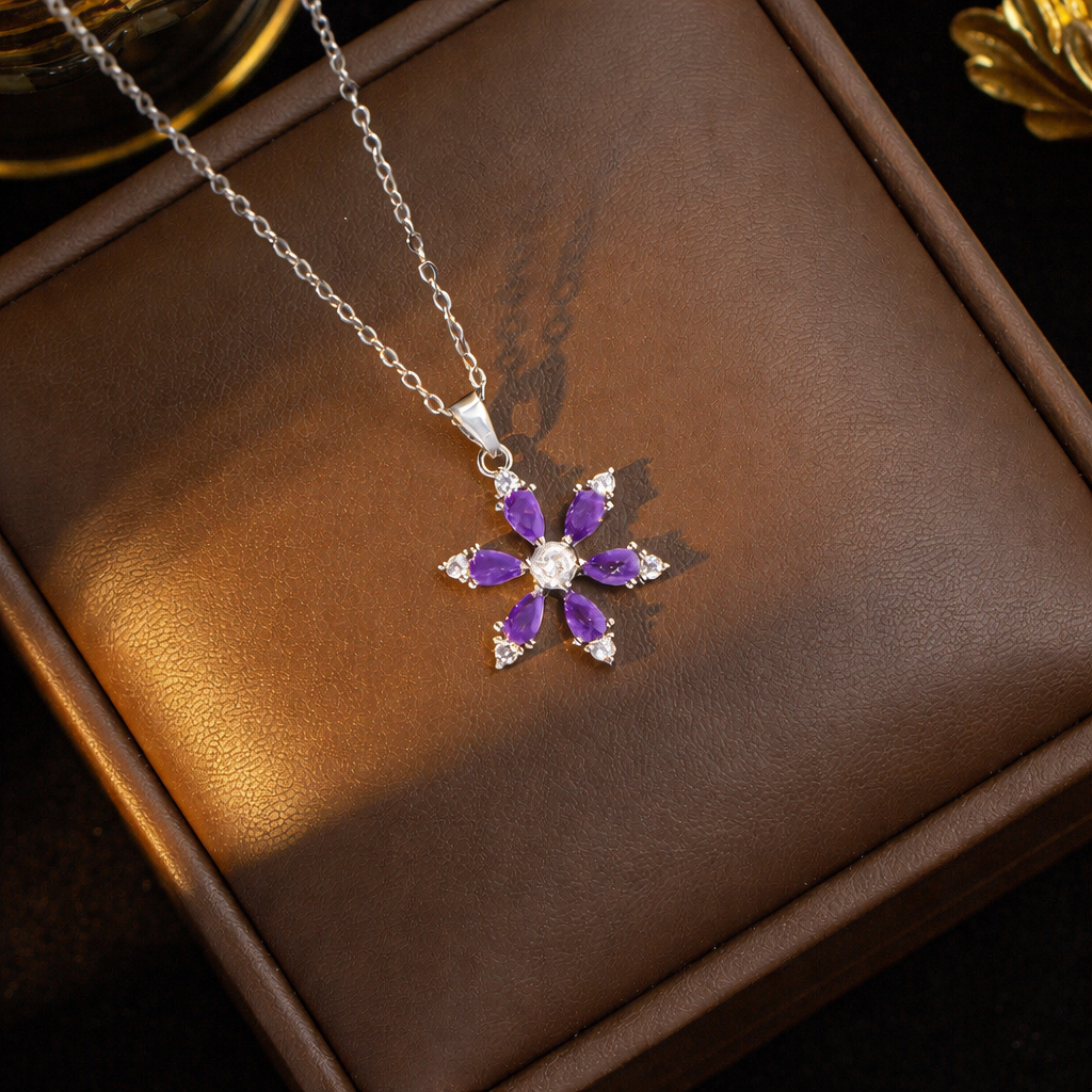 ZEVORA Amethyst Bloom Jewelry Set – White Gold
