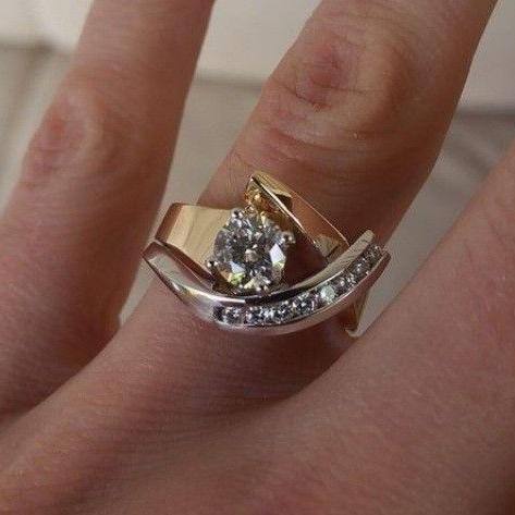 ZEVORA Antique Irregular Zirconia Ring – 18K Mixed Gold & Silver Statement Ring