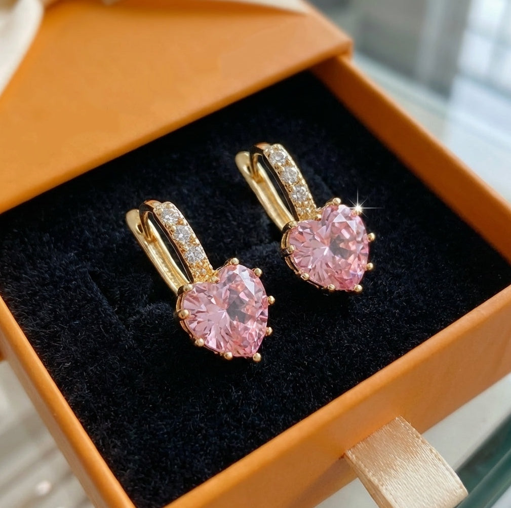 ZEVORA Cupid Glow Huggie Earrings – Gold Pink Sapphire Huggie Hoop Earrings