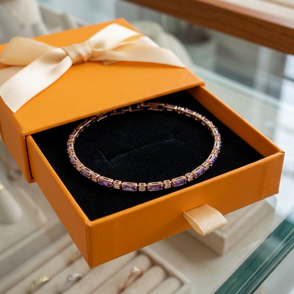 ZEVORA Amethyst Prism Tennis Bracelet – Handmade Rose Gold & Amethyst Jewelry