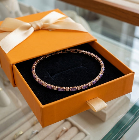 ZEVORA Amethyst Prism Tennis Bracelet – Handmade Rose Gold & Amethyst Jewelry