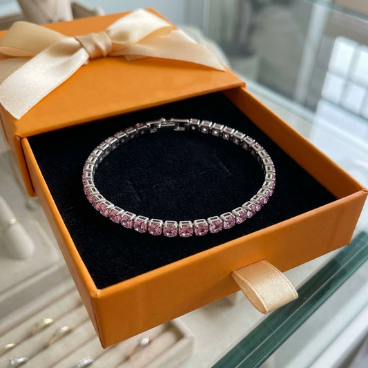 ZEVORA Pink Sapphire Tennis Bracelet – Handmade White Gold & Pink Sapphire Jewelry
