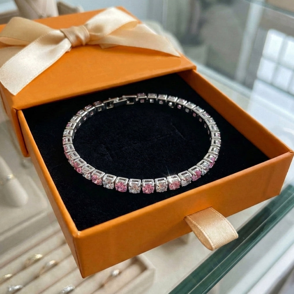 ZEVORA Pink Sapphire Duo Tennis Bracelet – Handmade White Gold & Pink Sapphire Jewelry