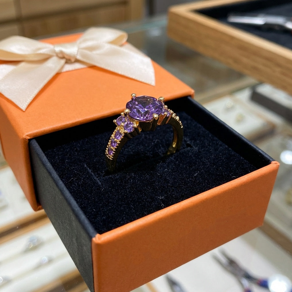 ZEVORA Celia Virelyn Ring – Handmade Rose Gold & Amethyst Jewelry