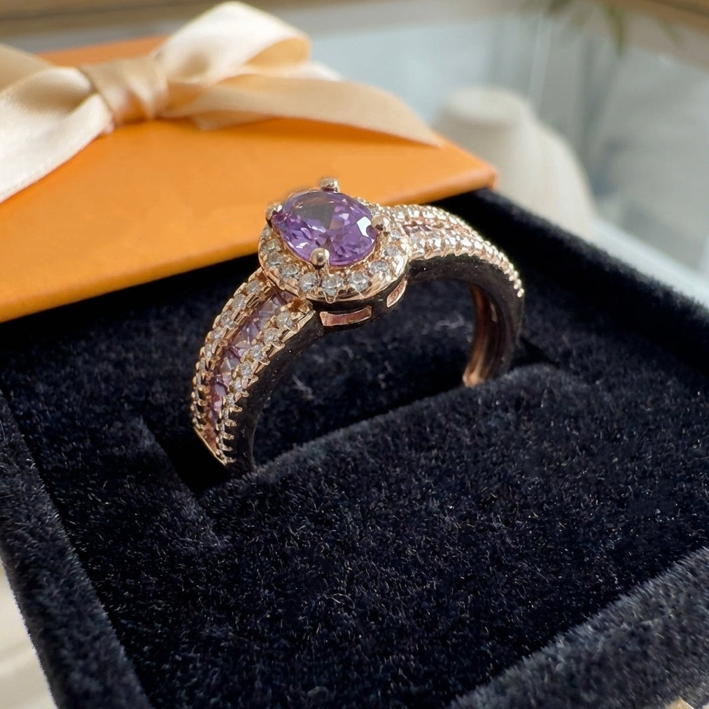 ZEVORA Odelia Violet Lumina Ring – Handmade Rose Gold & Amethyst Jewelry