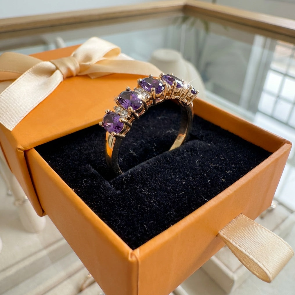 ZEVORA Orlina Violet Crest Ring – Handmade Rose Gold & Amethyst Jewelry