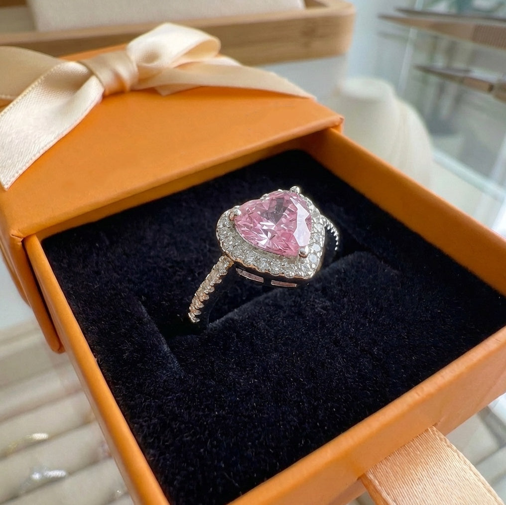 ZEVORA Rosekiss Heart Ring – Handmade White Gold & Pink Sapphire Jewelry