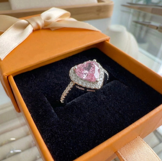 ZEVORA Rosekiss Heart Ring – Handmade White Gold & Pink Sapphire Jewelry