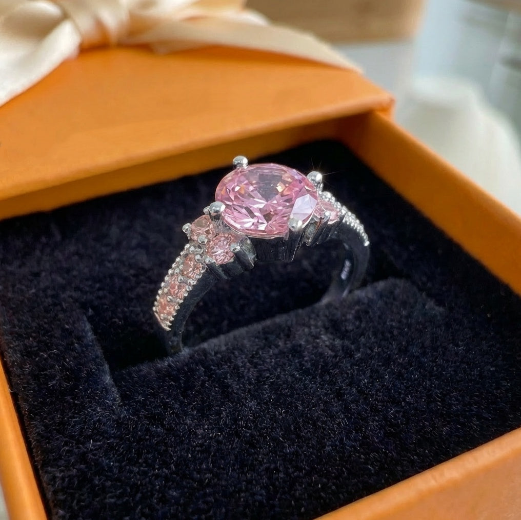 ZEVORA Celia Rosette Ring – Handmade White Gold & Pink Sapphire Jewelry