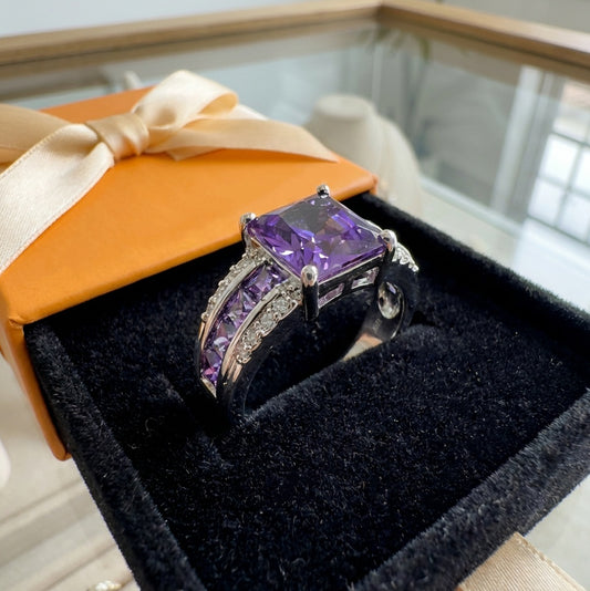 ZEVORA Kassira Lilacmont Ring – Handmade White Gold & Amethyst Jewelry