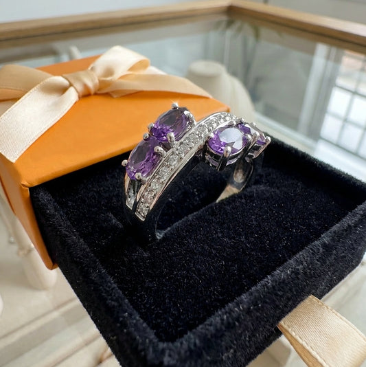 ZEVORA Lavender Flow Ring – Handmade White Gold & Amethyst Jewelry