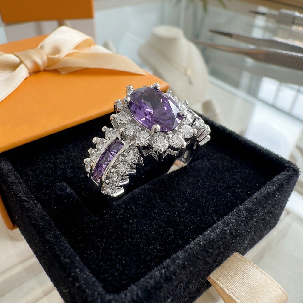 ZEVORA Amethyne Twilight Crown Ring – Handmade White Gold & Amethyst Jewelry
