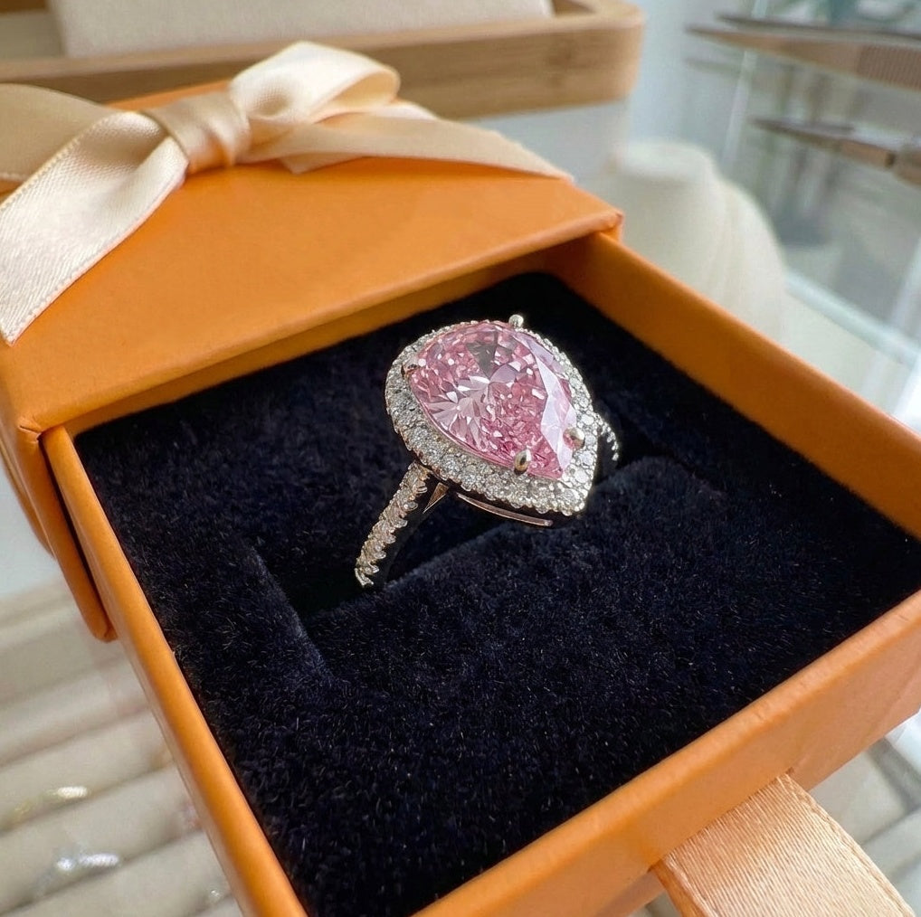 ZEVORA Teardrop Pink Sapphire Ring – Handmade White Gold & Pink Sapphire Jewelry