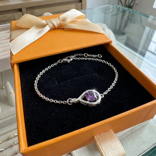 ZEVORA Amethyst Infinity Bracelet – Handmade White Gold Jewelry