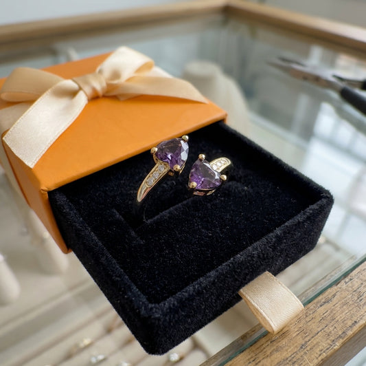 ZEVORA Noctira Violet Heartwrap Ring – Handmade Gold & Amethyst Jewelry