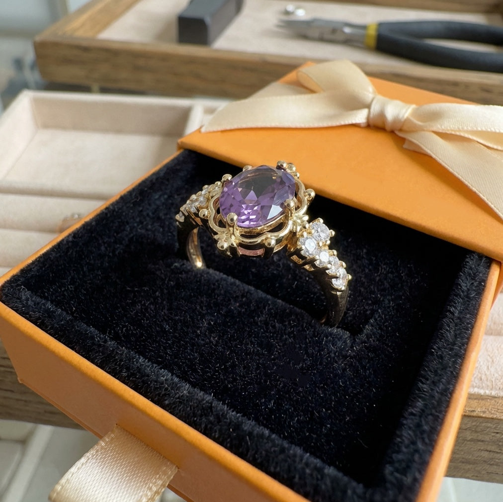 ZEVORA Lavelyn Tiara Ring – Handmade Gold & Amethyst Jewelry
