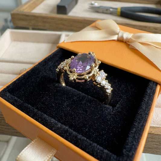ZEVORA Lavelyn Tiara Ring – Handmade Gold & Amethyst Jewelry