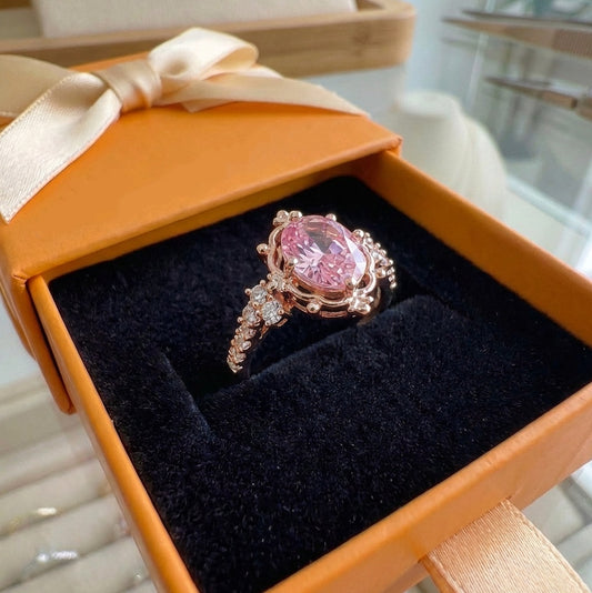 ZEVORA Rosavelyn Tiara Ring – Handmade Rose Gold & Pink Sapphire Jewelry