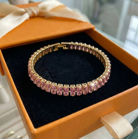 ZEVORA Pink Sapphire Vertéa Tennis Bracelet – Handmade Gold Jewelry