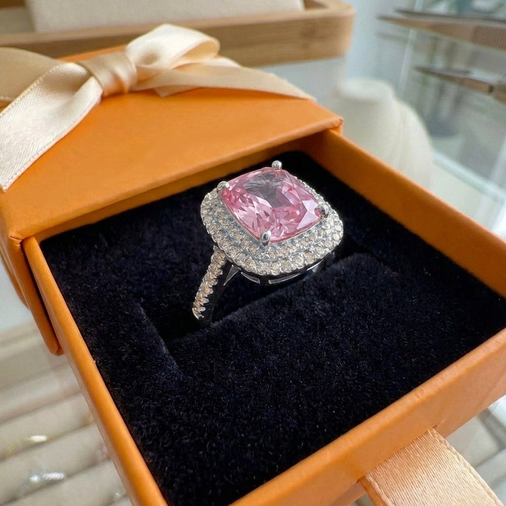 ZEVORA Cushion Pink Sapphire Ring – Handmade White Gold & Pink Sapphire Jewelry